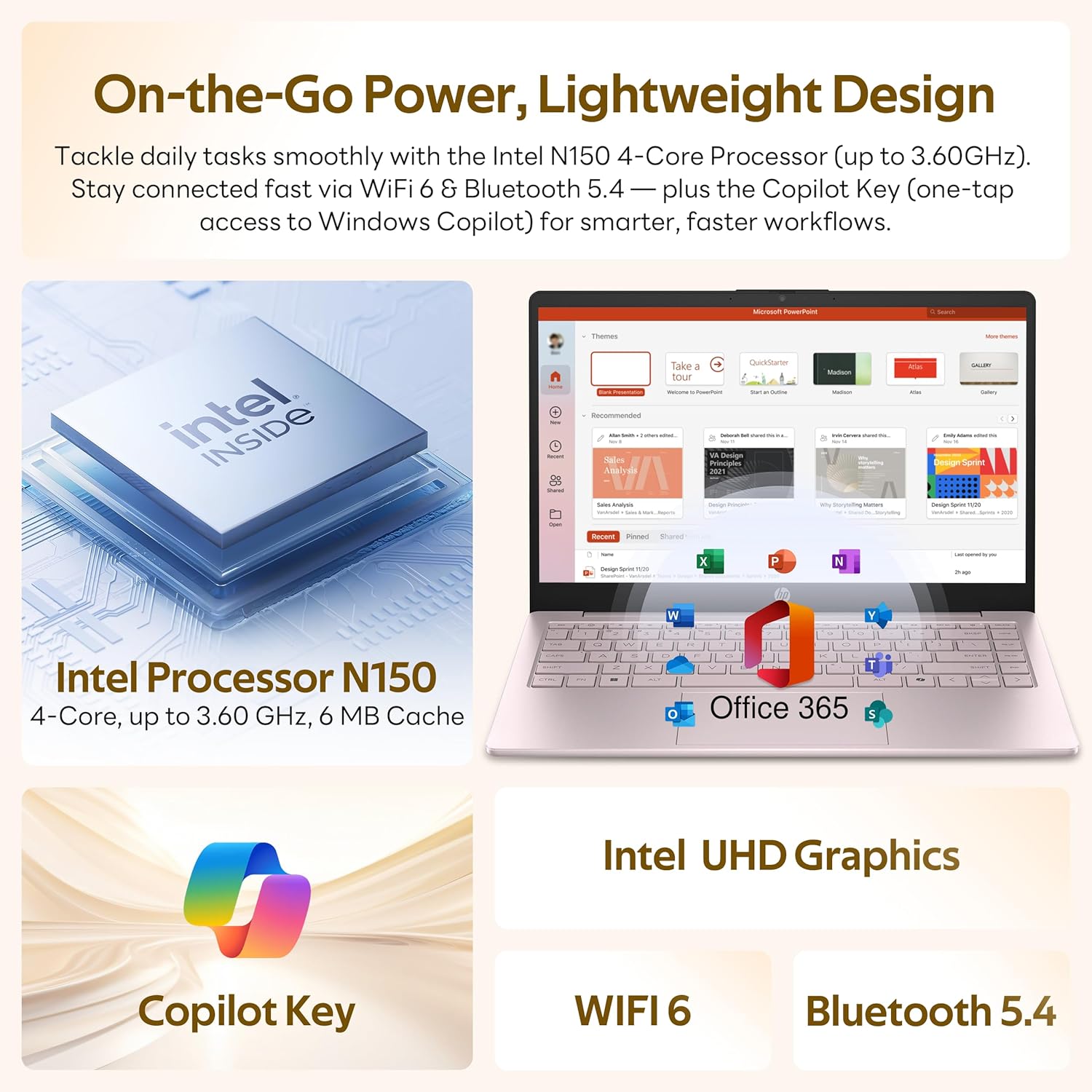 HP Stream 14" Laptop with AI Copilot  Flagship for Students & Business  13th Gen Intel 4-Core  4GB RAM  1.12TB Storage (128GB UFS + 1TB Docking Station)  Office 365 1-Year  Win 11 S  Tranquil Pink
