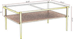 Casaphoria Rectangle Coffee Table with Gray Tempered Glass Top, 2-Tier Modern Center Cocktail Table with Golden Metal Legs and Wooden MDF Storage Shelf for Living Room, 38 Inch, 220 LBS Capacit