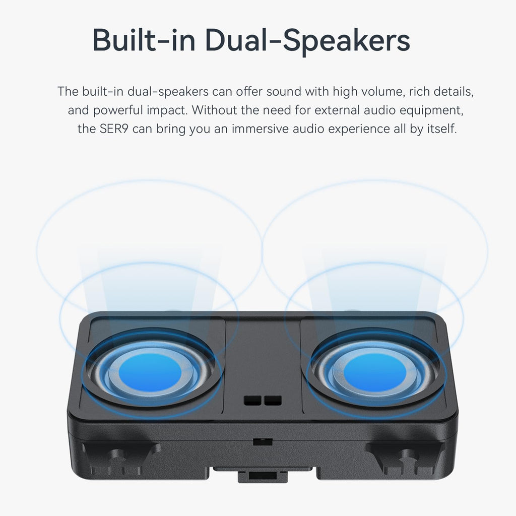 Beelink SER9 Pro AI Mini PC  AMD Ryzen AI 9 HX 370(80TOPS 12C/24T 5.1GHz)  32G LPDDR5X 8000MHz 1TB PCIe4.0 x4 SSD  AI PC AMD Radeon 890M NPU 50 AI Tops  Built-in MIC/Speakers/USB4/WiFi6/BT5.2/2.5G