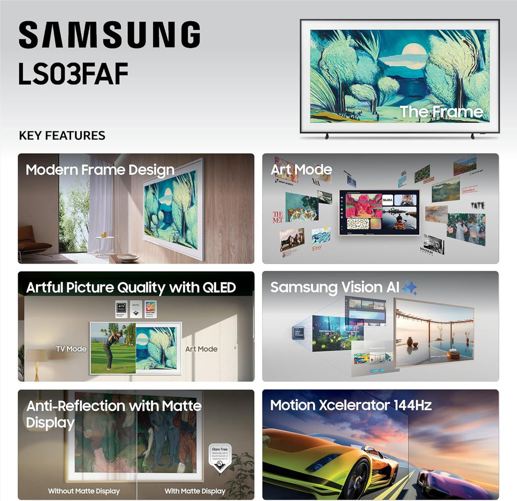 Samsung 55-Inch Class The Frame LS03F 4K QLED Smart TV (2025 Model) Slim Fit Wall Mount  Modern Frame Design  NQ4 AI Gen2 Processor  Art Mode  Artful Picture Quality  Samsung Vision AI  Alexa Built-in