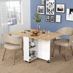 3imothrix Folding Dining Table, Dinner Table with Drawer and Storage and Shelves, Space Saving Dining Table with 6 Wheels, Kitchen Table for Small Spaces (Light Brown)