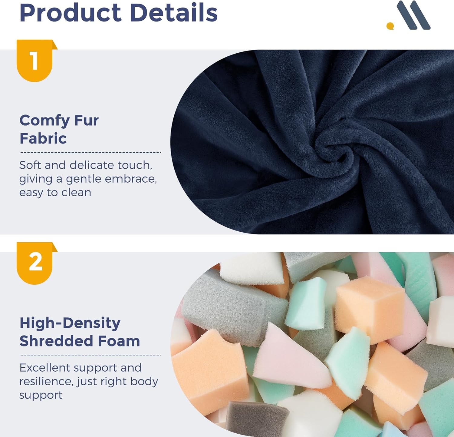 MAXYOYO Bean Bag Chair, Comfy Bean Bag Sofa with Back Support, Faux Fur Bean Bag Chair for Adults and Kids, Stuffed Floor Sofa for Living Room, Bedroom, Apartment, Navy