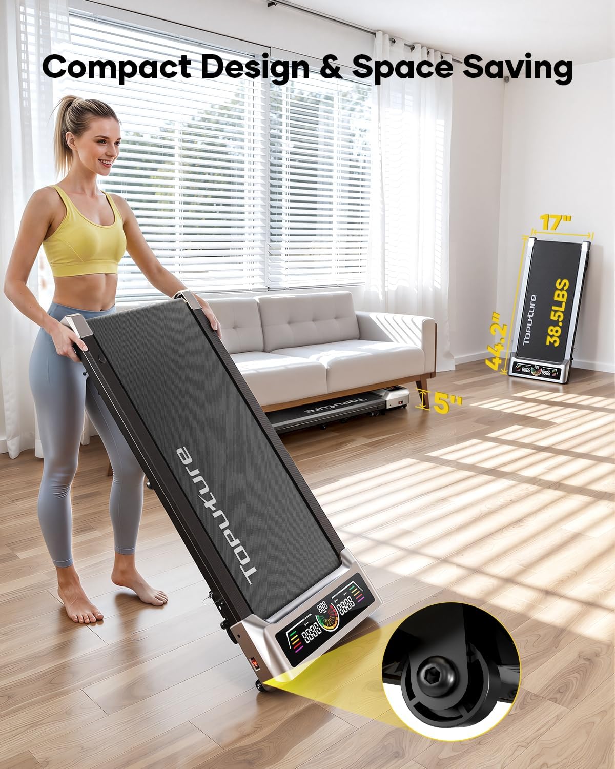 TOPUTURE Walking Pad with 10% Incline, 3.0HP Brushless Quiet Under Desk Treadmill, Portable Treadmills for Home/Office, Running Machine 300 lbs Capacity with RGB LED Screen, Remote Control/App Control