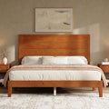AMERLIFE Queen Sizes Solid Wood Bed Frame with 48" Headboard, Mid Century Modern Platform Bed with Silent Wood Slat System, No Box Spring Needed, Under-Bed Storage, Brown
