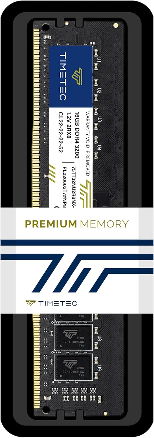 Timetec 16GB DDR4 3200MHz (PC4-3200AA) PC4-25600 UDIMM Desktop RAM – 288-Pin 1.2V CL22 Non-ECC Unbuffered DIMM Memory Module Upgrade