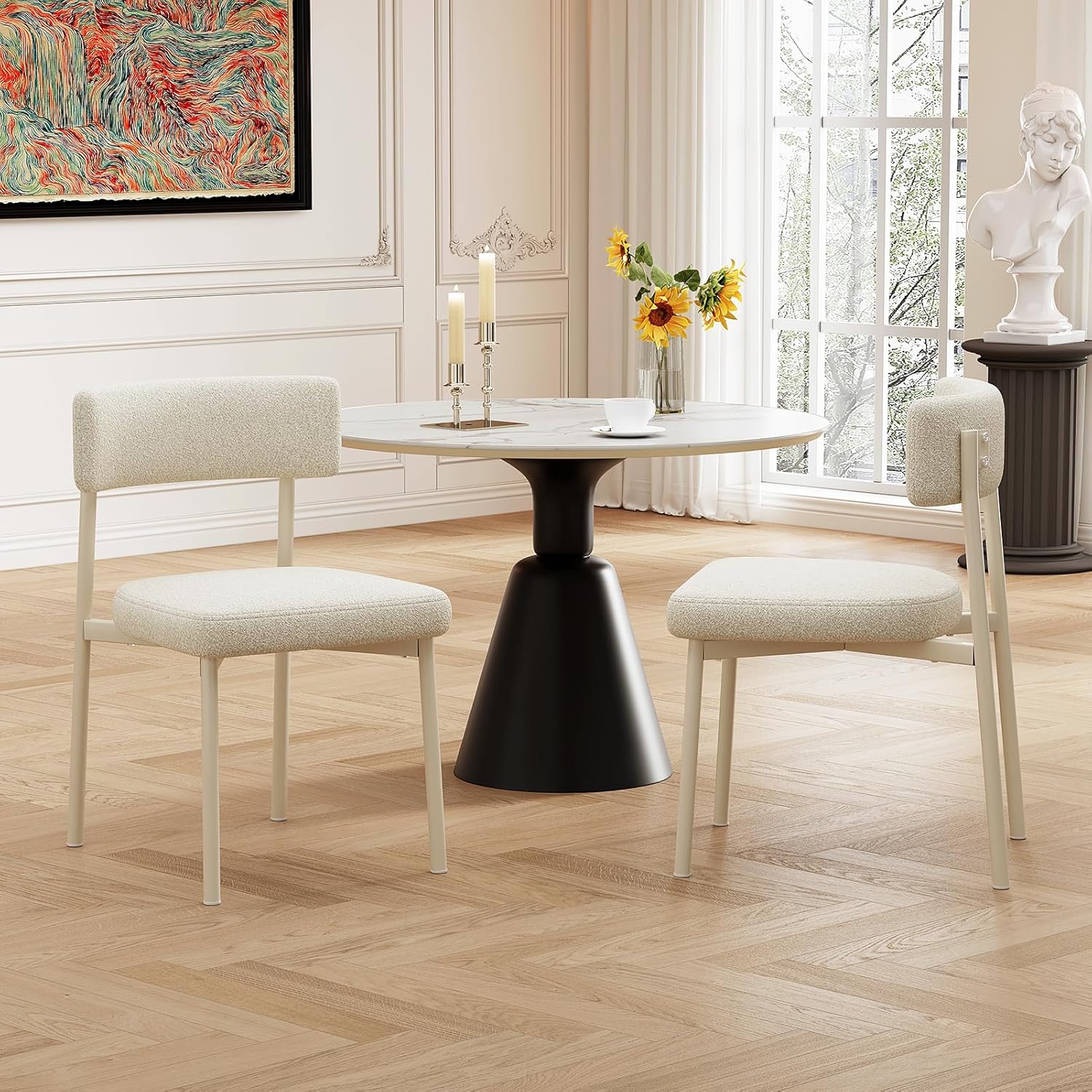 Dining Chair Set of 4 Upholstered Chairs for Kitchen Dining Room Mid Century Modern Table Chairs for Waiting Living Room, White