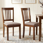 HOMCOM Dining Chairs Set of 2, Solid Wood Kitchen Chairs, Mid Century Modern Linen Fabric Upholstered for Dining Room, Living Room, Walnut Frame and Taupe Upholstery