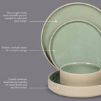 Gibson Elite Liberty Bay 16-Piece Pottery Clay Stoneware Dinnerware Set – Mint Green Reactive Glaze, Stackable Plates and Bowls W/Pasta Bowl, Service for 4 – Microwave & Dishwasher Safe