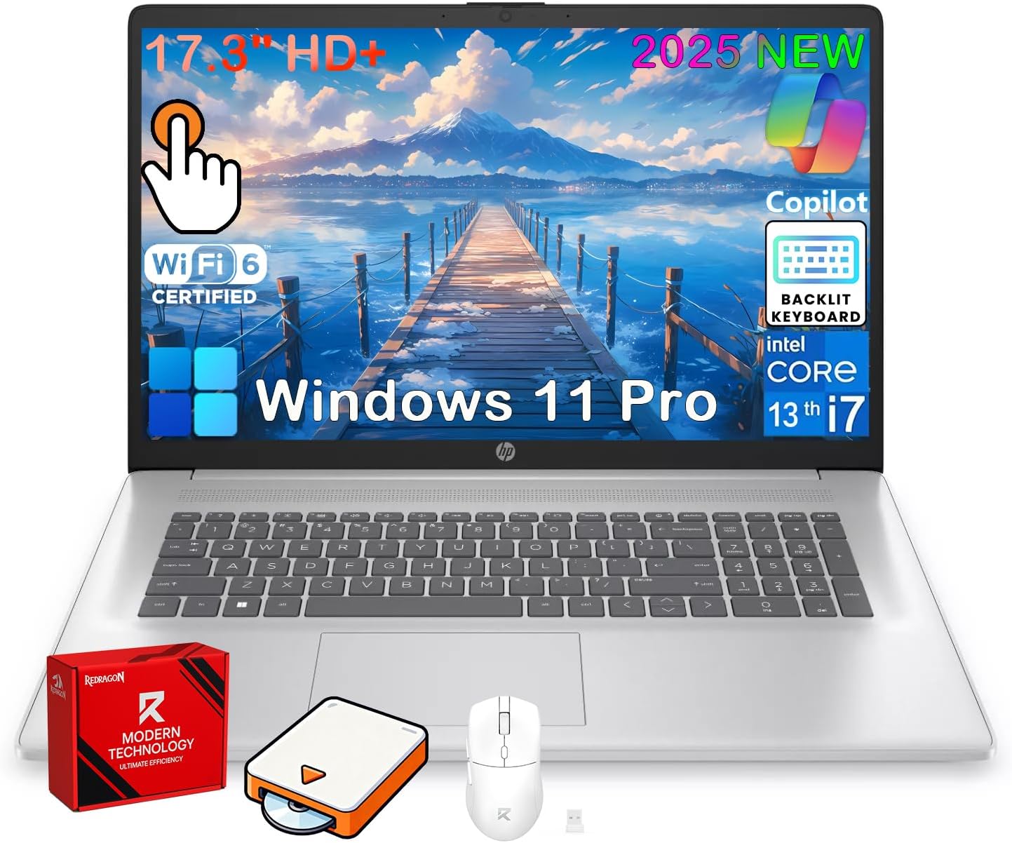 HP 17 inch Touchscreen Laptop Computer  32GB RAM  1TB SSD  17.3" HD+ Touch  Intel 10 Core i7 1355U  Backlit Keyboard  Copilot AI  Wi-Fi 6  Windows 11 Pro  Long Battery Life  Laptop for Business