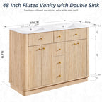T4TREAM 48 Inch Bathroom Vanity with Sink, Modern Fluted Large Double Sink Bathroom Vanity with 2 Storage Cabinets, Adjustable Shelf, and 2 Drawers, Natural Oak