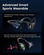 mojawa HaptiFit Terra Advanced Smart Sports Wearable  Open Ear Bluetooth Bone Conduction Headphones with Mic and 32GB MP3  Waterproof Wireless Earphones for Workouts  Swimming and Running  Black