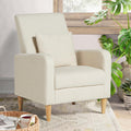 COLAMY Sherpa Upholstered Accent Chair Armchair with Pillow, Fabric Reading Living Room Side Chair,Single Sofa with Lounge Seat and Wood Legs, Cream