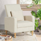 COLAMY Sherpa Upholstered Accent Chair Armchair with Pillow, Fabric Reading Living Room Side Chair,Single Sofa with Lounge Seat and Wood Legs, Cream
