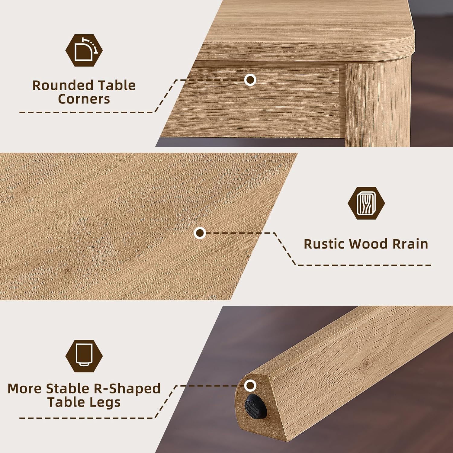 Joaxswe Farmhouse Nesting Tables Set of 3, Living Room Table Set with Rounded Corners & 4 Thickened Table Legs, Natural Wood