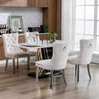 Velvet Dining Chairs Set of 6, Kitchen & Dining Room Chairs Set of 6, Tufted Dining Chairs, Velvet Upholstered, Chrome Metal Legs (Beige)