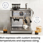 Chefman Crema Supreme 15 Bar Espresso Machine with Milk Frother, Barista Steam Wand, Professional Coffee Maker with Coffee Grinder, 30 Grind Settings, 3L Removable Water Tank - Stainless Steel