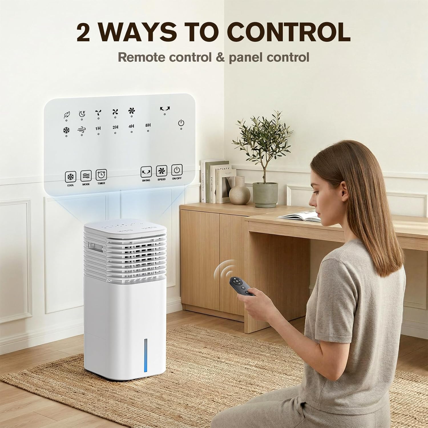 24" Windowless Portable Air Conditioner, 15H Timer & 120°Oscillation, 3-IN-1 Portable AC Unit with Remote, 2-Gal Tank, 3 Modes & 3 Speeds, Ultra-Quiet Ventless Swamp Cooler for Home Office, White