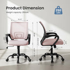 DUMOS Home Office Chair - Ergonomic Mid Back Mesh Desk Chair with Lumbar Support & Rocking Mode, Height Adjustable with Fixed Armrest, for Computer, Gaming, Meeting, 360° Swivel, Pink