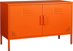Orange Metal Storage Cabinet with 2 Doors and Adjustable Shelves, Multipurpose Metal Locker Accent Cabinet, 25" H TV Stand, Media Cabinet for Home, Office, Living Room,Kitchen, Music Studio