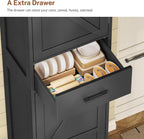 TEENFON Tall Storage Cabinet with 3 Door Shelves & 1 Drawer, Narrow Kitchen Pantry Cabinet for Living Room, Bathroom, Entryway, Black