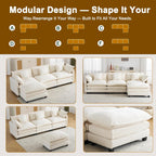 111.4" Modular Sectional Sofa｜Comfy Cloud Couch with Movable Ottoman Deep Seat｜Chenille L Shaped Modular Sofa Sectional Couches for Living Room, Bedroom and Apartment｜Beige