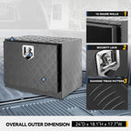 Underbody Truck Box, 24'' D x 17.7"W x 18.1"H Pickup Storage Box, Heavy Duty Aluminum Diamond Plate Tool Box with Lock and Keys, Waterproof Trailer Storage Box with T-Handle Latch - Black