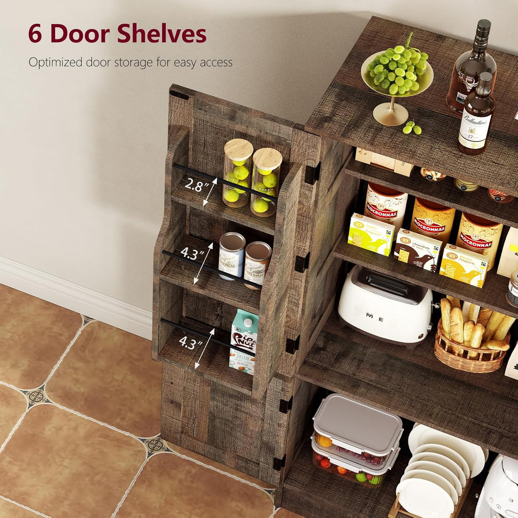 TEENFON Storage Cabinet with 4 Doors, 43.3" H Farmhouse Kitchen Cabinet with 6 Door Shelves, Kitchen Storage Cabinets with Adjustable Shelves, for Living Room, Antique Oak