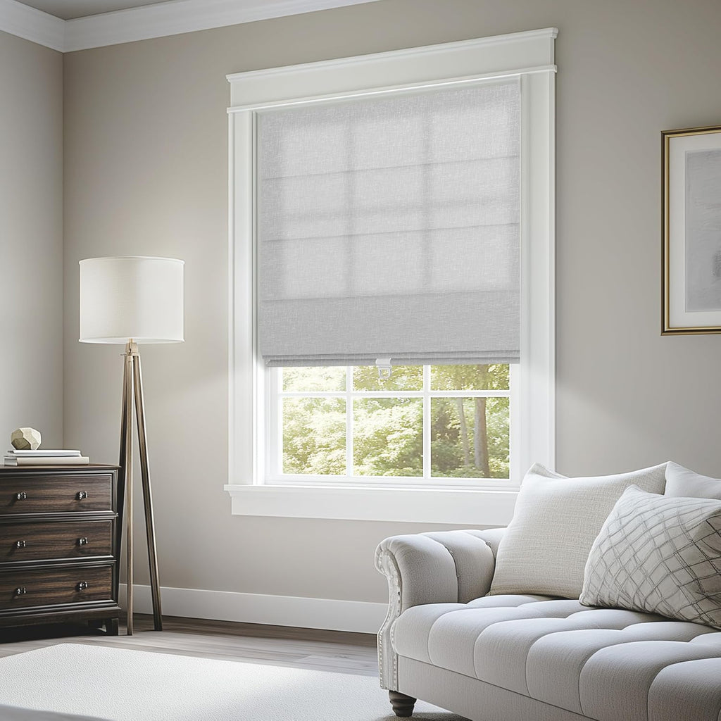 BERISSA 70% Blackout Roman Shades for Windows Cordless,Pull Down Jacquard Fabric Roman Blinds,Privacy Window Shades for Door Windows,Bedroom,Office,Easy to Install,Gray,69" W x 78" H