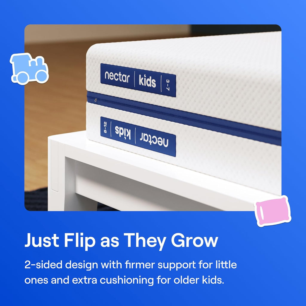 Nectar Kids Full Mattress 8” - 2-Sided Design for Growing Children - Pressure Relieving Memory Foam - Fiberglass Free - 365 Night Trial - Mattress in a Box