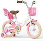 Glaf Toddler Girls Bike for Age 2-9 Years Old 12 14 16 Inch Girls Bike with Training Wheels and Doll Seat Kids Bike Bicycle with Basket Adjustable Seat