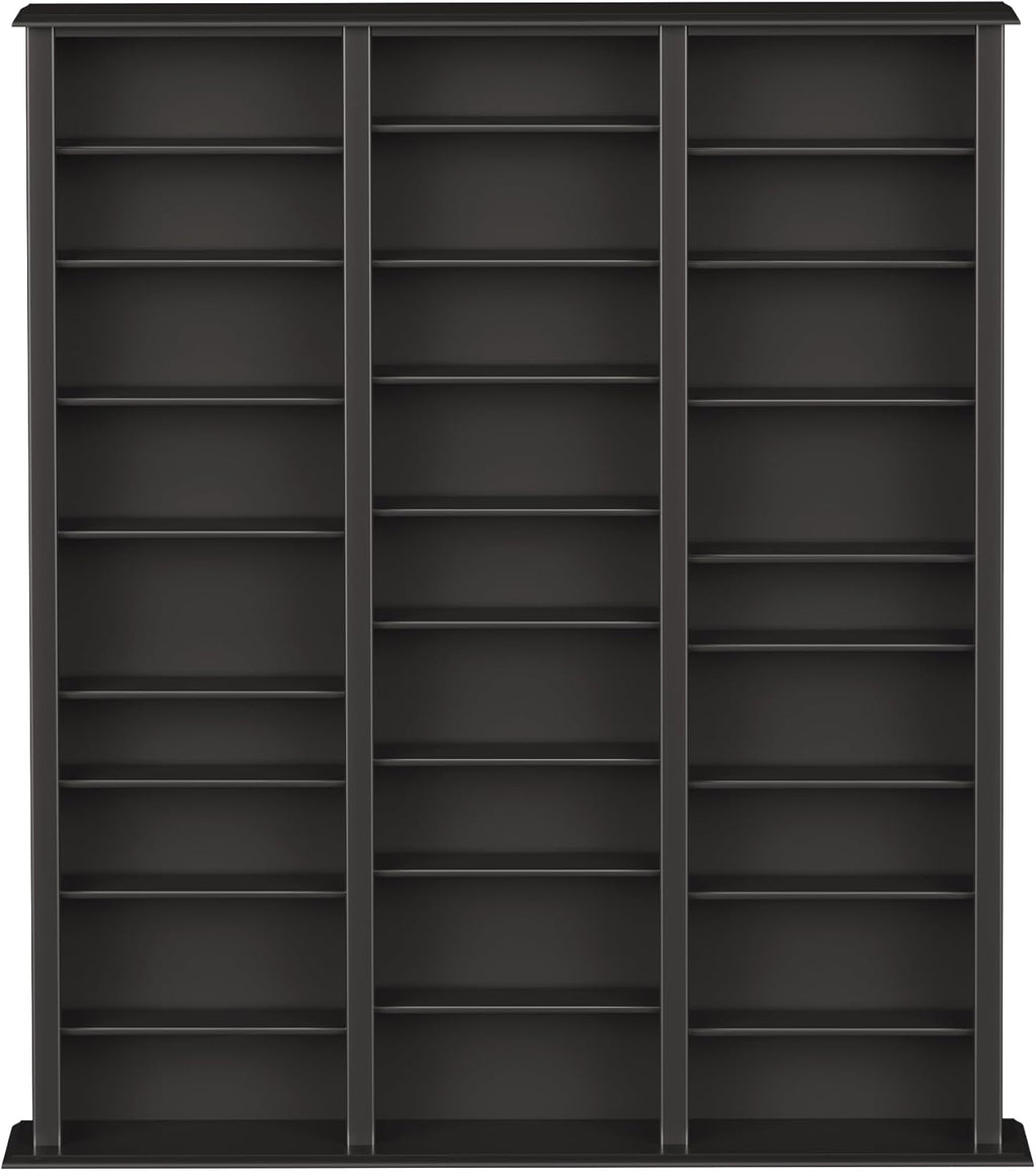 Prepac Barrister 3 Column Tall Storage Cabinet, Black Storage Cabinet with 27 Adjustable Shelves Display DVD for Living Room, 9.5" D x 57" W x 63.75" H