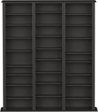 Prepac Barrister 3 Column Tall Storage Cabinet, Black Storage Cabinet with 27 Adjustable Shelves Display DVD for Living Room, 9.5" D x 57" W x 63.75" H