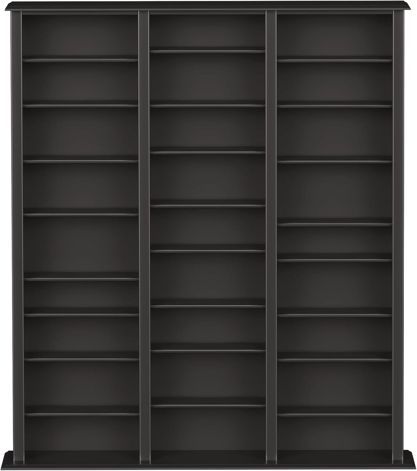 Prepac Barrister 3 Column Tall Storage Cabinet, Black Storage Cabinet with 27 Adjustable Shelves Display DVD for Living Room, 9.5" D x 57" W x 63.75" H