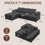 106" Cloud Sectional Sofa with Chaise Lounge, Modular L Shaped Couch with Iron Frame, Modern Fluffy Corduroy Couches for Living Room, Bedroom, Office, Left Facing Chaise, Gray