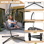 Egg Chair with Stand Outdoor Ratten Wicker Hanging Egg Chair Outdoor Indoor with Thickened Cushion Swing Chair Hammock for Patio Apartment Bedroom Garden Balcony (Dark Grey Wicker+Grey Cushion)