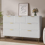 White Dresser for Bedroom, 7 Drawer Dresser with Gold Pulls, Wide Chest of Drawers for Bedroom, Entryway, 47.2" L x 15.7" D x 31.4" H