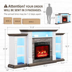 Naice 72" Electric Fireplace with Mantel and Cabinets, Fireplace TV Stand for Living Room Bedroom, LED Light & Power Outlet, 23in Realistic Flame Fireplace and Stacked Stone Surround, Brown