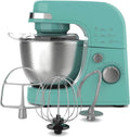 Hamilton Beach Electric Stand Mixer, 4 Quarts, Dough Hook, Flat Beater Attachments, Splash Guard 7 Speeds with Whisk, Aqua