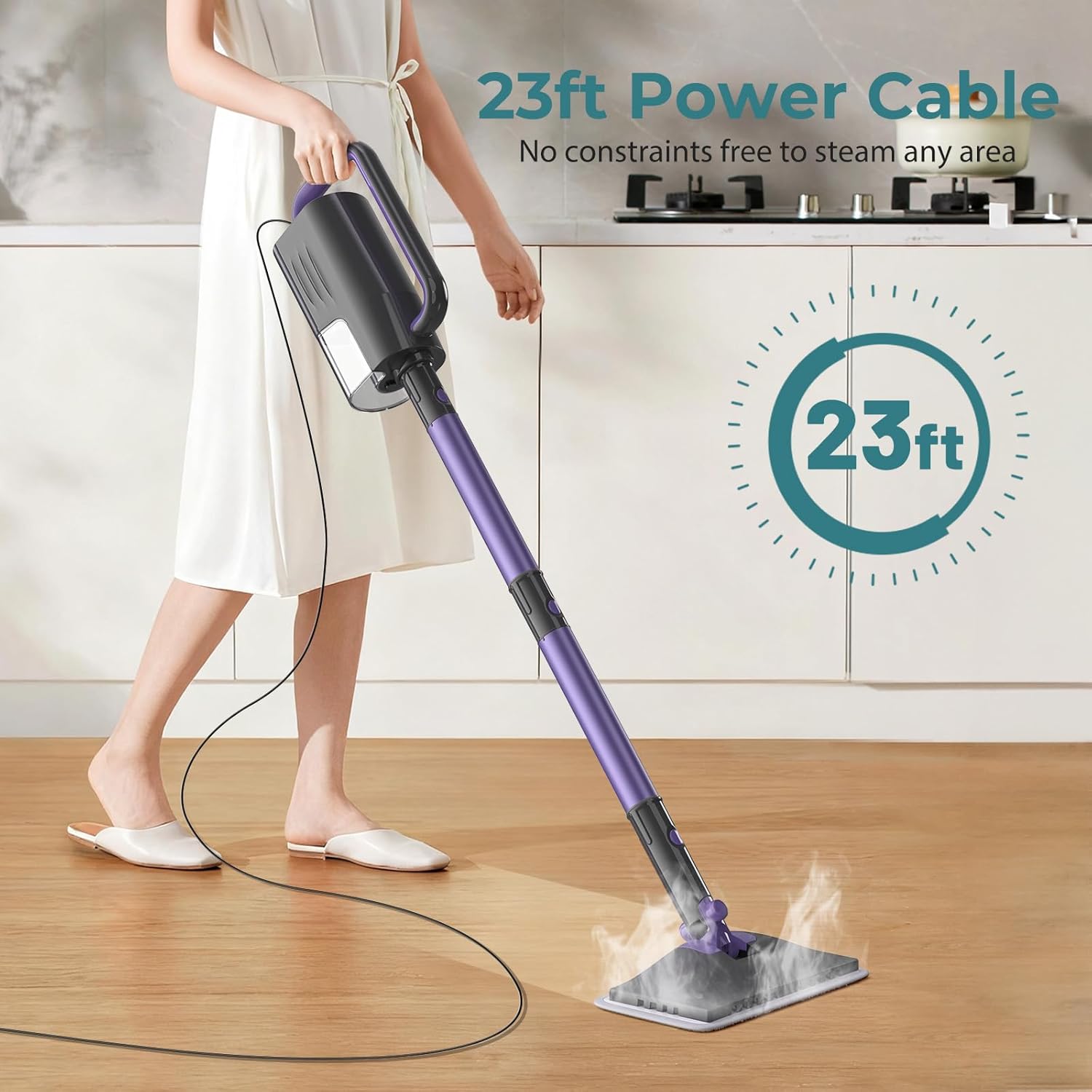 Steam Mop, Steam Cleaner with 400ML Water Tank, 2 Washable Pads, 23FT Power Cable floor steamer, Detachable Steam Mops for sealed Hard Floors, Marble, Stone, Hardwood (Lavender)