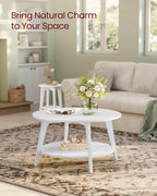 VASAGLE MAEZO Collection - Round Coffee Table, 2-Tier Center Table with Storage, Tapered Legs, Curved Transitions, 31.5 Dia. x 17.7 H Inches, Easy Assembly, for Living Room, Snow White ULCT243W14