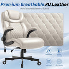 550LBS Big and Tall Office Chair, Comfy Heavy Duty Executive Chair with Adjustable Lumbar Support Double Spaces Casters, PU Extra Wide Seat Ergonomic Computer Desk Chair for Back Pain, BEIGEWHITE