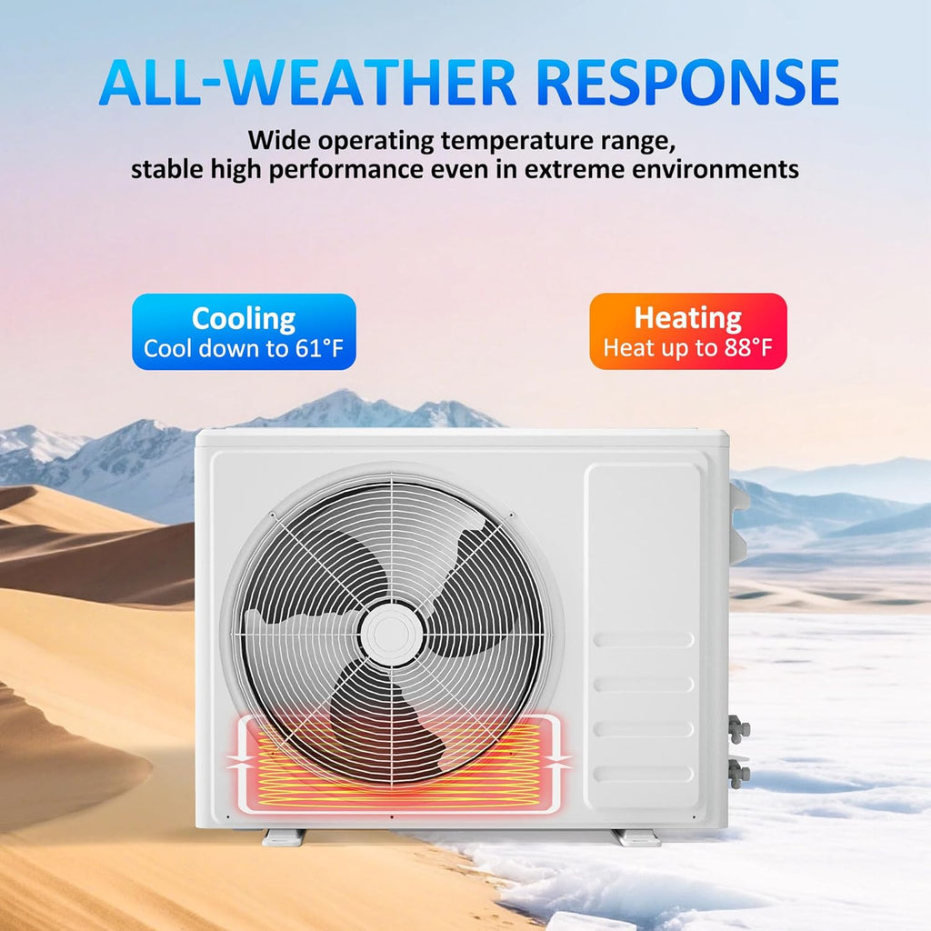 9000 BTU Wifi Enabled Mini Split Air Conditioner, Works with Alexa, 19 SEER2 115V Split AC Unit and Heat Cool Up to 450 Sq.Ft, Ductless Inverter System with Heater Pump & Installation Kits