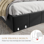 SHA CERLIN King Size Bed Frame, Velvet Upholstered Platform Bed, Vertical Channel Tufted Adjustable Headboard, Low Profile Bed Frame, No Box Spring Needed, Easy Assembly, Black