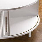 Round Coffee Table, 31.5" Fluted Center Table with Storage, Lift-Top Coffee Table with Adjustable Footpads, Sliding Door, Mid-Century Modern Center Table for Living Room, Small Space (Pure White)