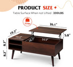 WLIVE Lift Top Coffee Table for Living Room,Small Coffee Table with Storage,Hidden Compartment and Adjustable Shelf,Mid Century Modern, Wood,Cherry,Espresso.