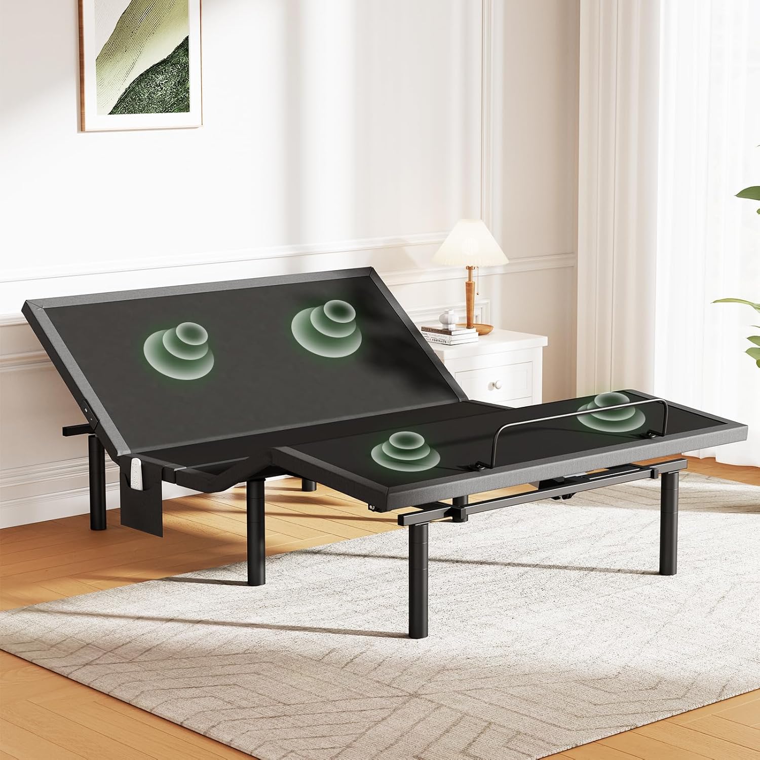 Marsail MS01-1 Full Adjustable Bed Base with Massage, 4 Ports USB A&C Bed Frame with Under-Bed Nightlight, 3 Minutes Fast Assembly, Wireless Control Adjustable Bed with 4 Height Options
