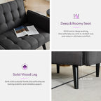 TYBOATLE 65“ Convertible Futon Sofa Bed w/ 2 USB, Upholstered Tufted Small Adjustable Folding Couch Loveseat, Modern Mid Century Sleeper Sofa for Living Room, Bedroom, Apartment, Office (Dark Grey)