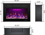 Electric Fireplace Inserts with 3 Flame & Top Light Color, Recessed Fireplace Heater with Thermostat, 750/1500W, Crackling Sound, Logs & Crystals, Timer, 32.2" W x 19.6" H Rear