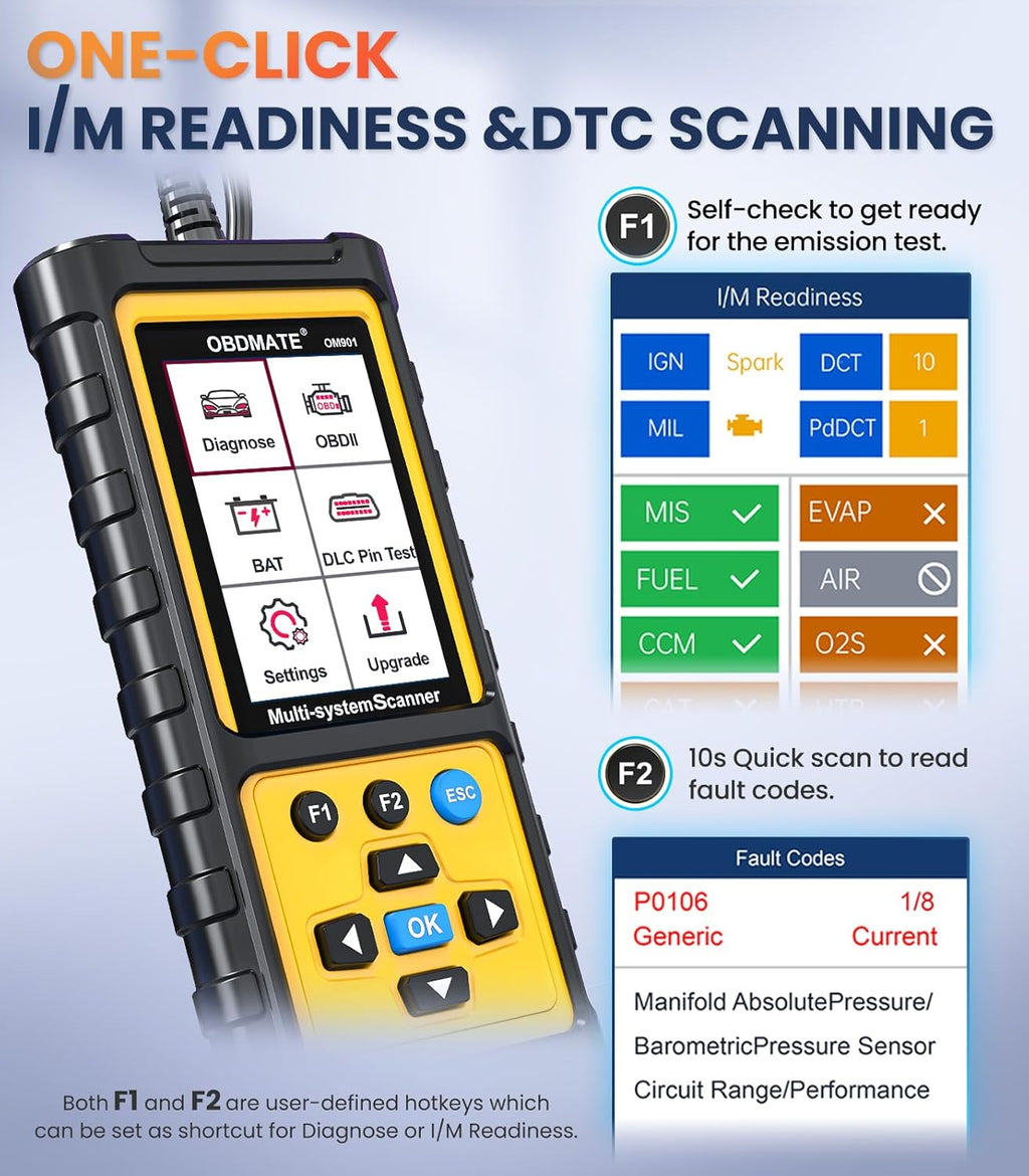 OBD2 Scanner with ABS SRS Transmission, Reset Fault Lights | Check Engine Code Reader with Full OBDII Functions | DLC Pin Test | Battery Voltage Check, Car Diagnostic Tool