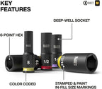 Klein Tools 65121IMPCT KNECT Deep-Well 3/8-Inch Drive Impact Socket Set, SAE and Metric, 23-Piece Tool Set, Impact Driver Adapter, Multi-Purpose Wrench Adapter, Color-Coded, MODbox Socket Organizer
